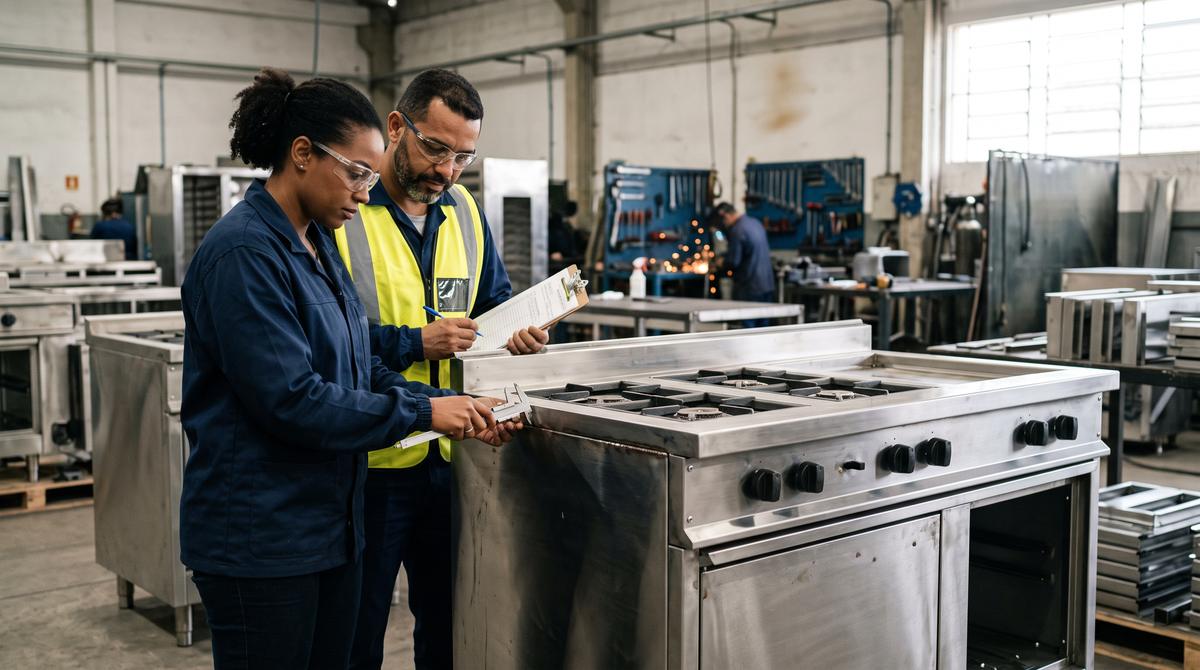 Inspection of professional kitchen equipment at the factory