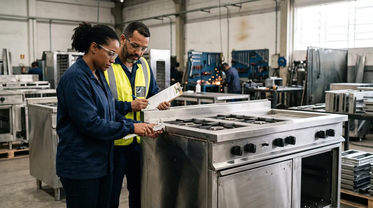 Inspection of professional kitchen equipment at the factory